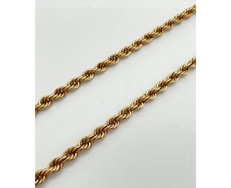 A 9ct gold 16 inch rope chain necklace with spring ring clasp. Full hallmarks to fixings. Total weight approx 4.7g. 