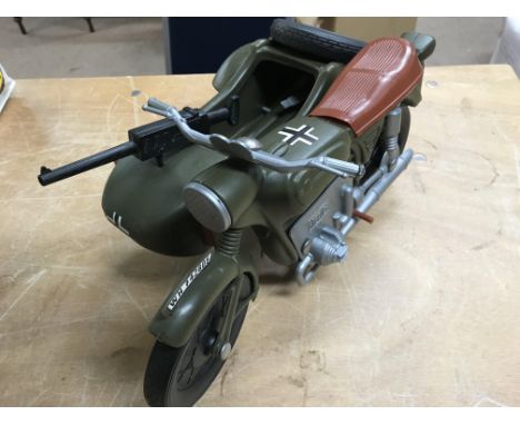 A German Army motorcycle and side car toy boxed.