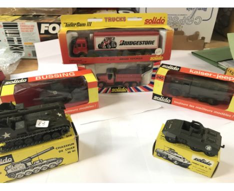 Solido army vehicles and 2 trucks.(6)