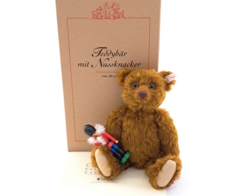 Steiff Teddy Bear with Nutcracker, white tag 037955, LE 1606/3000, mohair, complete with painted wooden nutcracker, with cert