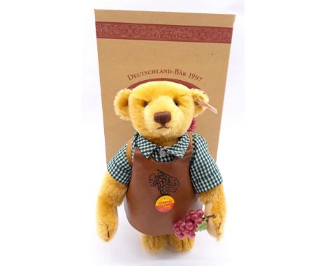 Steiff Winegrower Bear, white tag 670091, German exclusive, mohair, LE 2000, Excellent to Excellent Plus, within Fair Plus to