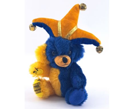 Merrythought Mini Cheeky Bear Jester, mohair, no swing tags, mohair, felt pads, Excellent to Excellent Plus, 8"/20cm (includi