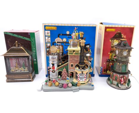 Lemax Christmas Village pair of porcelain lighted buildings / items and a Konst Smide Snow Globe lantern: (1) Lemax The Chris