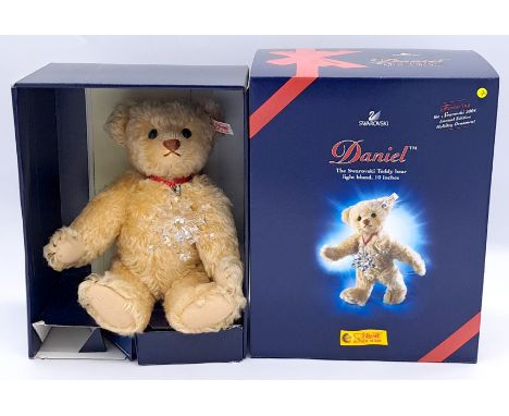 Steiff Daniel The Swarovski Bear, white tag 667718, mohair teddy bear with Swarovski Crystal Button to ear, with 2004 Swarovs