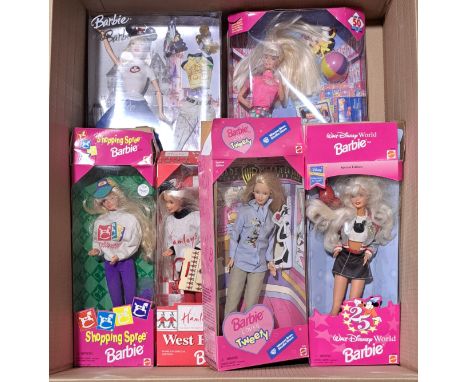 Mattel collection of boxed Barbie dolls, including: #18895, #16525, #21632, #C6845, ##15513, and #12749; unchecked for correc