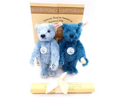 Steiff Forever Friends Blue 23 Special North American Edition 1996, white tag 665059, LE 4000, pair of blue mohair teddy bear