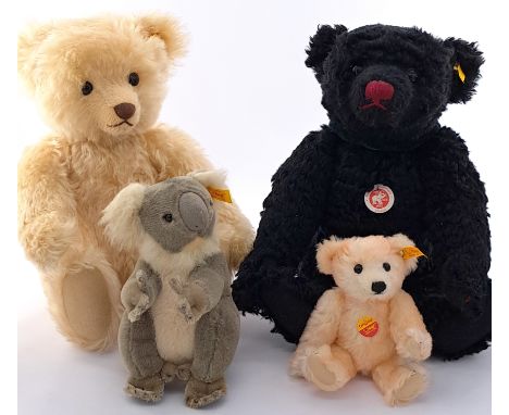 Steiff group of teddy bears, including: (1) Steiff Classic teddy bear, yellow tag 005985, chest tag, mohair, Good to Good Plu