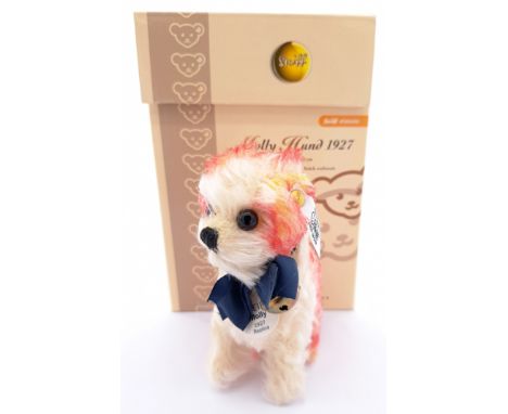 Steiff Molly Dog 1927 replica, white tag 400964, LE 1500, mohair, Near Mint to Mint, chest tag, certificate, Excellent Plus b
