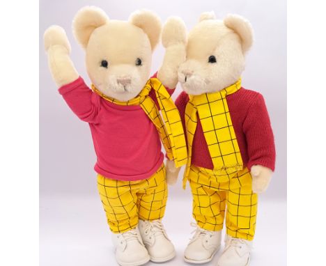 Merrythought pair of Rupert teddy bears; mohair, 1x in wool jumper, 1x in t-shirt; missing swing labels/boxes, Excellent, bot