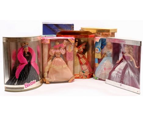 Mattel boxed Barbies x eight including: (1) Holiday Barbie, # G8058; (2) Christmas Barbie, # 20200; (3) Sleeping Beauty, # 20