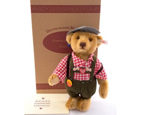 Steiff Mountaineer Bear, white tag 670121, LE 312/2000, German exclusive 1997, mohair, with hip tag, certificate, Excellent P