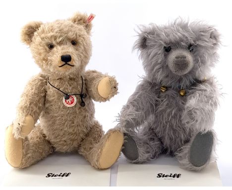 Steiff pair of teddy bears, including: (1) Jonathan, white tag 034411, LE 200/1500, mohair, with chest tag, certificate, Good