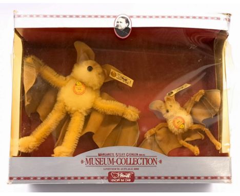 Steiff Museum Collection 1959 replica Eric Bat Set, white tag 401800, LE 4000, mohair, chest tags, loose within Fair box (pla