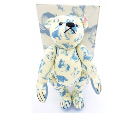Steiff Signature teddy bear, white tag 038570, LE to the year 2008, part of the Billboard series, blue macro-satin, Near Mint