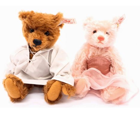 Steiff Harrods Romeo &amp; Juliet Bear Set, 1999/2000, LE 2000, white tag 653193, comprising Romeo, brown mohair, 9"/22cm and