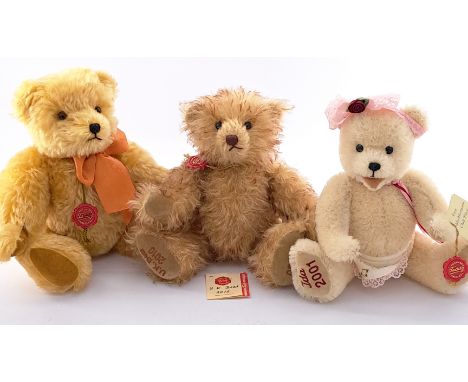 Teddy-Hermann trio of teddy bears, including: (1) UK Bear 2010, LE 4/300, with musical mechanism, swing label (detached), 11"