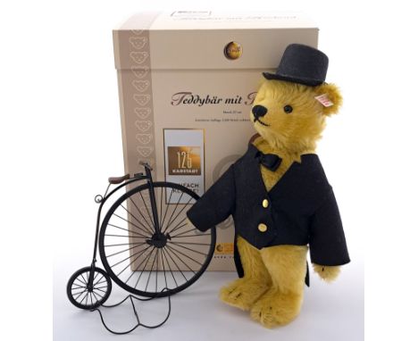 Steiff teddy bear with 'penny-farthing' velocipede, German exclusive for Karstadt, white tag 656224, LE 298/1250, 2006, mohai