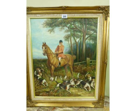 Oil on canvas - Fox Hunting scene mid 20th century 