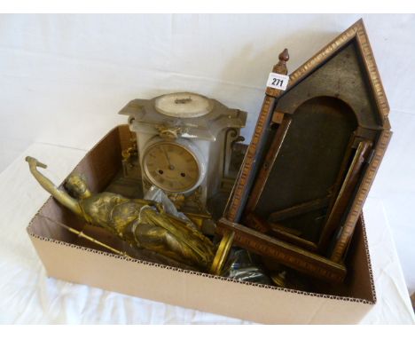 French alabaster ormolu mounted mantel clock and Edwardian inlaid mantel clock (both for repair) 