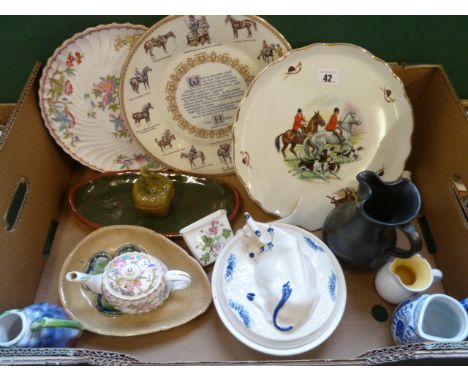 Old Foley hunting cake plate and knife, Aynsley 'The Horse' plate, Mintons etc 