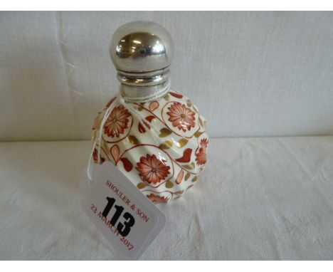 Victorian Spode gadrooned silver topped scent bottle- Sampson Mordan, London 1888