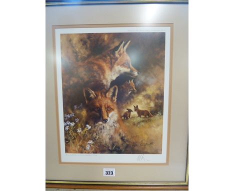 Signed Limited Edition Fox Print - M Cawston 1990 & fox hunting scene clock (2)