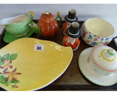 Pair Welsh lady milk jugs - Ychydig O Laeth WH. Goss, Carlonware plate, Poole preserve pot etc