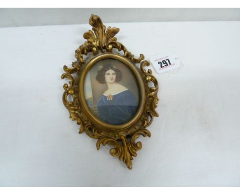 19th century Miniature Portrait of Young Lady in gilt frame 