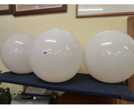19th century white glass chapel ceiling light globes 14" diameter with original light fittings (5)