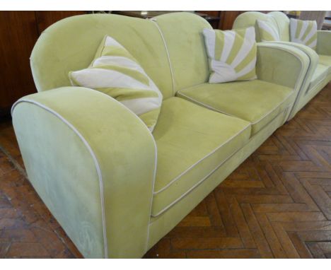 Manhattan art deco style lime green suede sofa 