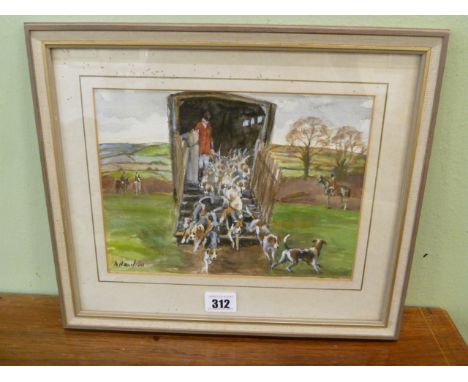 Watercolour - Fox Hunting scene - mid 20th century -  N Hamilton 