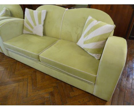 Manhattan art deco style lime green suede sofa 