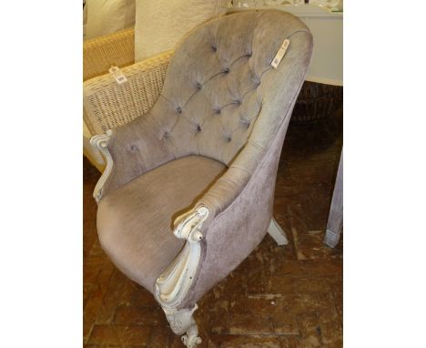 French Louis style painted button back velvet armchair 