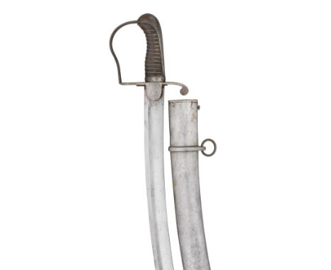 A 1796 PATTERN LIGHT CAVALRY TROOPER'S SWORD of regulation type, with curved blade broadening towards the tip (small chips), 