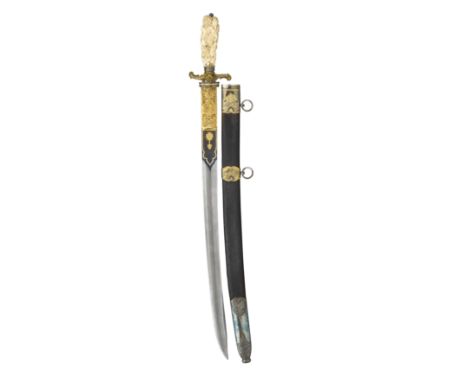 ˜A GERMAN IVORY-MOUNTED HUNTING SWORD, THIRD QUARTER OF THE 18TH CENTURY AND LATER with slightly curved blade etched in imita