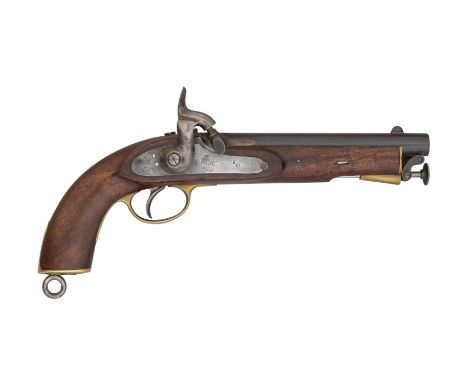 AN 1861 PATTERN EAST INDIA COMPANY PISTOL, DATED 1871 of regulation type, with browned sighted barrel struck with proof and o