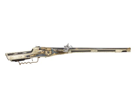 A 34 BORE COMPOSITE GERMAN BREECH-LOADING SELF-SPANNING WHEEL-LOCK HOLSTER SPORTING CARBINE, LATE 16TH CENTURY AND LATER with