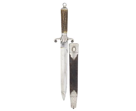 A FINE SILVER-MOUNTED HUNTING KNIFE BY HENRY WILKINSON, PALL MALL, CIRCA 1850 with tapering blade of flattened-diamond sectio