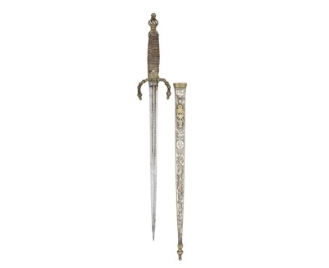 A RARE VENETIAN SILVER-MOUNTED DAGGER, DATED 1786 with slender reinforced blade decorated with ornamental piercings within a 