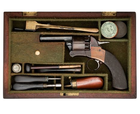 A CASED 120 BORE JAMES WEBLEY 'LONGSPUR' FIRST MODEL SIX-SHOT SINGLE-ACTION PERCUSSION POCKET REVOLVER, BIRMINGHAM PROOF MARK