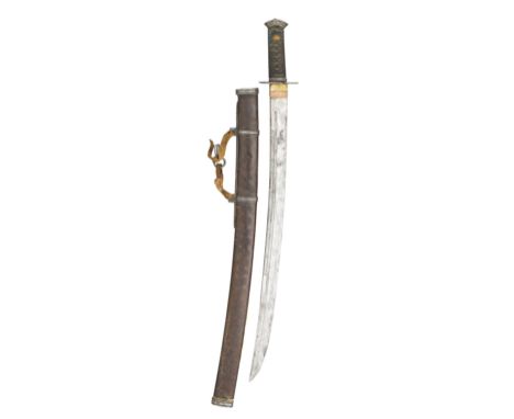 A CHINESE SWORD (DAO) WITH SILVERED IRON MOUNTS, QING DYNASTY, 18TH/19TH CENTURY with slightly curved broad blade double-edge