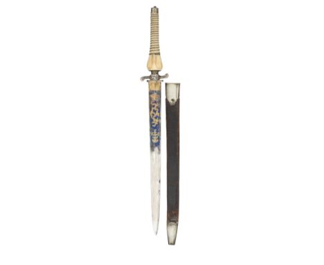 ˜A FRENCH IVORY-AND SILVER-MOUNTED COMBINED HUNTING KNIFE AND PLUG BAYONET, THIRD QUARTER OF THE 18TH CENTURY  with tapering 