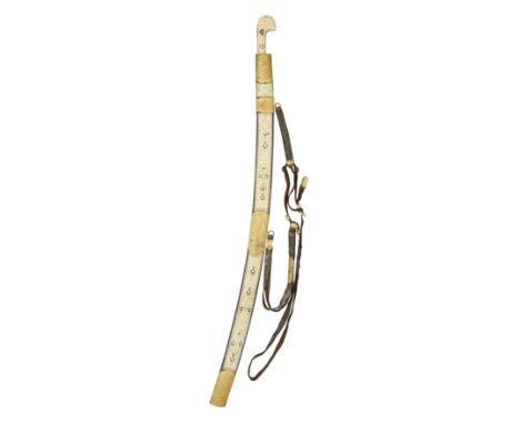 ˜A FINE CAUCASIAN SILVER-GILT AND GOLD-INLAID IVORY-MOUNTED PRESENTATION SABRE (SHASQA), CIRCA 1860-90, PROBABLY KUBACHI with