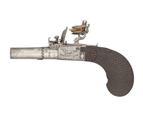 A 50 BORE FLINTLOCK POCKET PISTOL SIGNED H.W. MORTIMER &amp; CO, LONDON, CIRCA 1800, PROBABALY LIÈGE in the French taste, wit