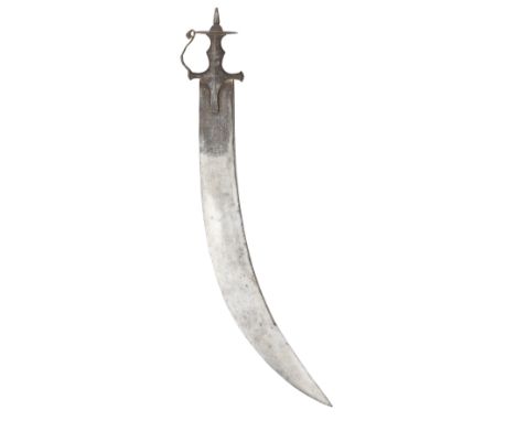 AN INDIAN EXECUTIONER'S SWORD (TEGHA), 19TH CENTURY  with characteristic very broad blade formed with a reinforced back-edge,