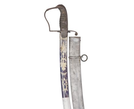 A 1796 PATTERN LIGHT CAVALRY OFFICER'S SWORD of regulation type, with curved blade broadening towards the tip, etched and gil