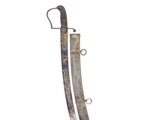 A 1796 PATTERN LIGHT CAVALRY OFFICER'S SWORD of regulation type, with curved blade broadening towards the tip, etched and gil