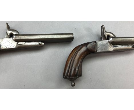 A PAIR OF 54 BORE CONTINENTAL D.B. PIN-FIRE PISTOLS, CIRCA 1870 each with octagonal barrels, box-lock-action fitted with a ba