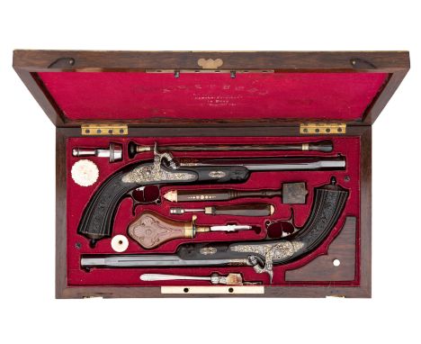 ˜A FINE PAIR OF .500 CALIBRE BOHEMIAN PERCUSSION RIFLED TARGET PISTOLS BY ANTON VINCENT LEBEDA, PRAGUE, CIRCA 1850 with octag