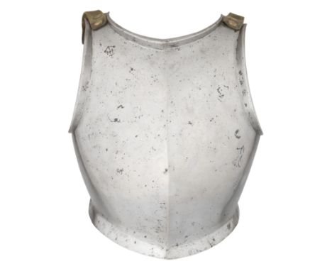 A RARE SPANISH INFANTRY BREASTPLATE, CIRCA 1500 formed in one piece with a strong medial ridge and bold angular outward turns